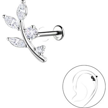 Piercing Stříbrná Labreta LORI 1ks Délka: 8 mm, Průměr/Tloušťka: 1,2 mm Ag 925/1000