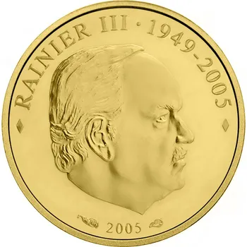 Monacká zlatá mince "Prince Ranier III" 2005, 2,9 g ryzího zlata (0.900 proof)