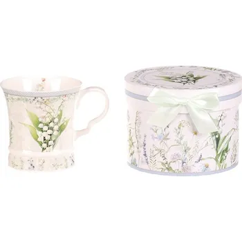 Autronic Hrnek malovaný - porcelán, dárková dóza, motiv s konvalinkami, sada 2 ks