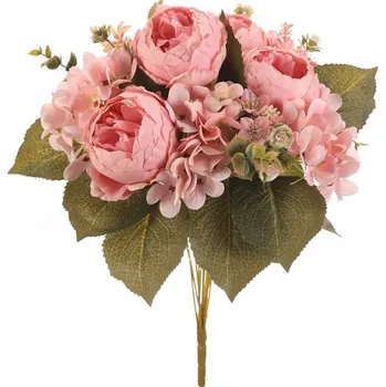 umělá květina Autronic Pivoňka a hortenzie - umělá kytice, barva světle růžová, sada 2 ks