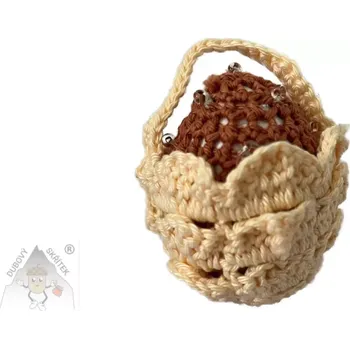 Velikonoční dekorace Dubový skřítek Háčkovaný mini košíček s vajíčkem meruňkový– jemná velikonoční ozdoba