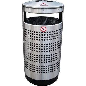 Venkovní odpadkový koš Nerezový odpadkový koš s popelníkem, objem 100 l, perforované stěny
