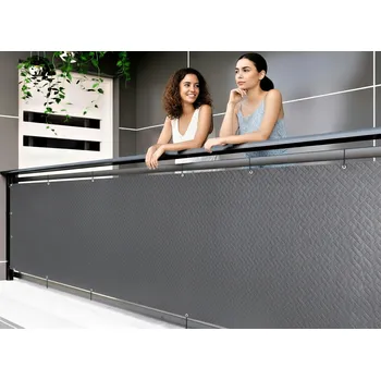 Krycí plachta Balkonová zástěna PREMIUM 90x500 cm, ratanový vzor grafitová, 240g/m2 MyBestHome Vysoká gramáž 240 g/m2
