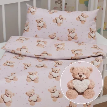 Povlečení Dětské bavlněné povlečení do postýlky Sandra SA-723 Medvídci se srdíčky na fialkovém Do postýlky 90x130 a 40x60 cm