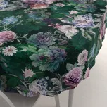 Dekorační oválný ubrus Parma PM-114 Fialové květy na tmavě zeleném 100x160 cm