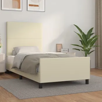Postel vidaXL Rám postele s čelem 90x190 cm umělá kůže [3125421] Barva: krémová