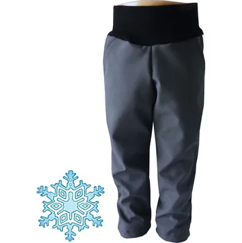 Akce Zimní dětské softshellové kalhoty s cosy coral fleece, antracitové s černým nápletem, vel. 122 (Zateplené dětské softshellové kalhoty do zimy – nepromokavé, větruodolné, s hřejivou fleece podšívkou)