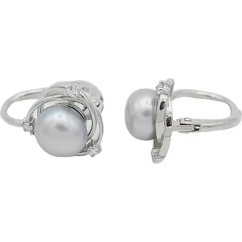 Náušnice Stříbrné náušnice s šedou perlou a zirkony