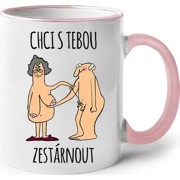 Keramický hrnek Chci s tebou zestárnout, Barva Růžová, Velikost 330 ml, Canvas Keramický hrnek s barevným uchem Bezvatriko.cz 3168