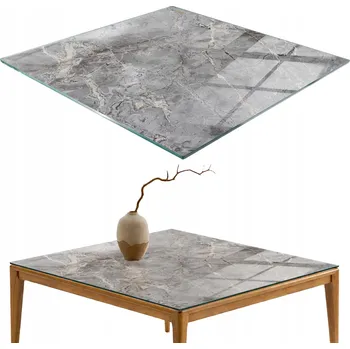 Konferenční stolek Deska na Stůl Tvrzené Sklo s Vzorem, Přírodní Vzor Mramoru, 60x60 cm