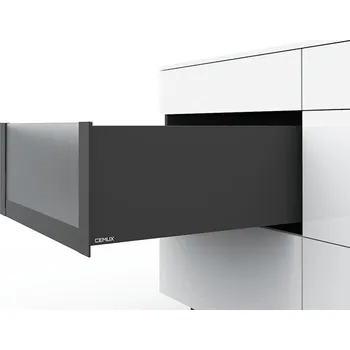 Nábytkové kování Cemux H Box Slim vnitřní zásuvka antracit H199 čelní sklo H170 - 550 mm