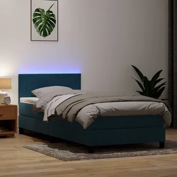 Postel vidaXL Box spring postel s matrací a LED 80x210 cm samet [3317050] Barva: Tmavě moddrá
