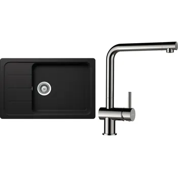 Kuchyňský dřez Set Schock S27-5 (dřez Formhaus D-100LS Nero + baterie Epos Nerezový vzhled)