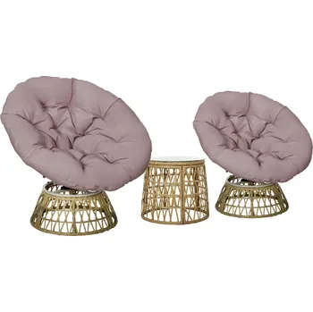 Zahradní sestava Zahradní nábytek Outsunny 3-dílná bistro souprava s konferenčním stolkem a 2 židlemi, zahradní sedací souprava s polštáři, balkonový nábytek na terasu ve žluté barvě |