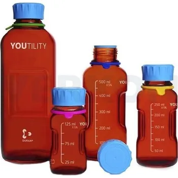 Láhev YOUTILITY se šroubovacím uzávěrem, hranatá, Duran, Provedení: Hnědá, Objem [ml]: 125, Závit: GL 45, Balení [ks]: 4