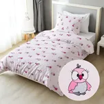 Dětské bavlněné ložní povlečení Sandra SA-726 Růžové sovičky na bledě růžovém Jednolůžko 140x200 a 70x90 cm