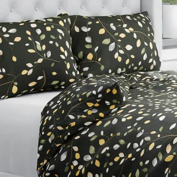 Povlečení Bavlněné ložní povlečení Sandra SA-722 Větvičky s lístky na tmavě zeleném Jednolůžko 140x200 a 70x90 cm