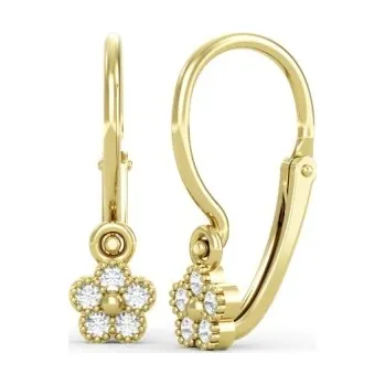 Náušnice Couple, Zajímavé dětské náušnice Dalie, žluté zlato a zirkony, 585-66-3-0273.0Z00.0.00.001.14