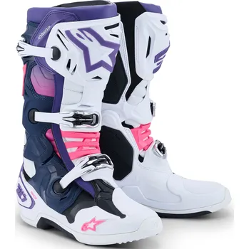 Moto obuv Boty na motorku Alpinestars Tech 10 bílo-fialovo-modro-fluo růžové 40,5