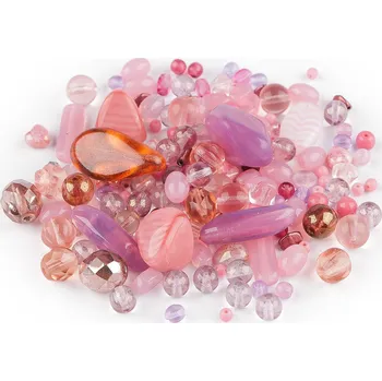 Dětské navlékací korálky Skleněné korálky ramš mačkanice, střední, 17 růžová sv.