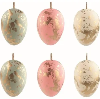 Velikonoční dekorace Plastová vajíčka na zavěšení se zlatým efektem - 4 cm - 6 ks v sáčku - 7588