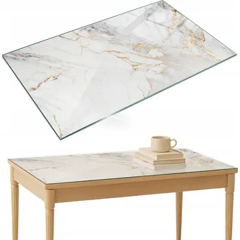Konferenční stolek Skleněná Deska na Stůl Tvrzené Sklo Elegantní mramor se žilkami 120x80 cm