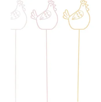 Velikonoční dekorace Autronic Slepička na zápichu - kov, vel. S, mix 3 barev, cena za 1 ks, sada 12 ks