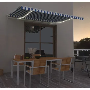 Markýza vidaXL Ručně zatahovací markýza s LED 450 x 350 cm [3069005] Barva: Modro-bílá
