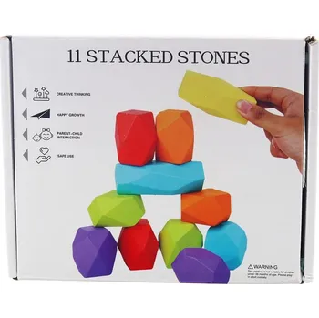 Dřevěná hračka Dřevěné balanční kameny – Montessori skládací stavebnice