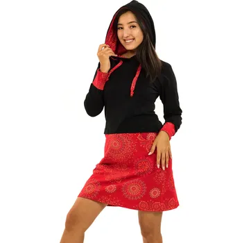 Dámské šaty Himalife Šaty s kapucí Asma - černá s červenou Velikost: S/M