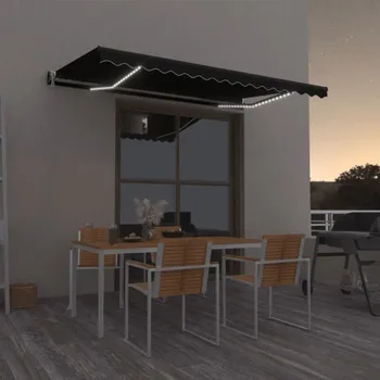 Stínicí technika vidaXL Automatická zatahovací markýza s LED světly 400 x 350 cm [3069195] Barva: antracitová