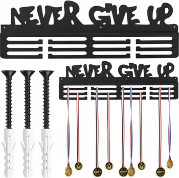 Věšák DRŽÁK NA MEDAILE NA ZEĎ SPORTOVNÍ VĚŠÁK NÁPIS NEVER GIVE UP