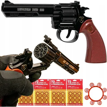 Dětská zbraň KOVOVÁ HUKOVÁ PISTOLE REVOLVER NA PRÁSKACÍ NÁBOJE + SLEPÉ NÁBOJE 360 VÝSTŘELŮ