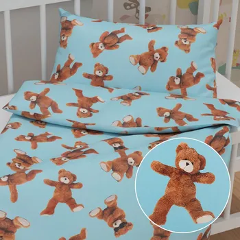 Povlečení Dětské bavlněné povlečení do postýlky Sandra SA-724 Plyšoví medvídci na modrém Do postýlky 100x135 a 40x60 cm