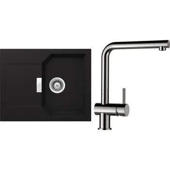 Kuchyňský dřez Set Schock S18-5 (dřez Manhattan D-100XS Onyx + baterie Epos Nerezový vzhled)