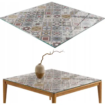 Konferenční stolek Skleněná Deska na Stůl Tvrzené Sklo Mozaikový Vzor s Ornamenty 60x60 cm
