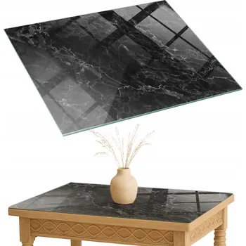 Jídelní stůl Ozdobná skleněná deska dekorativní na stůl, mramorový vzor s žilkami, 80x60 cm