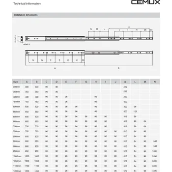 Nábytkové kování Plnovýsuv kuličkový vysoce zátěžový 100 kg bez dotlumení - 800 mm