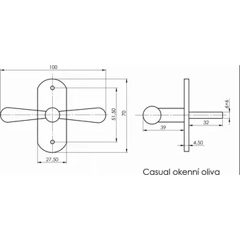 Okenní klika Okenní oliva Casual - Mosaz surová