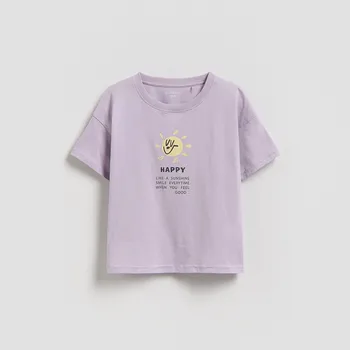 Dětská móda Reserved - Bavlněné tričko s potiskem - levandulová - 907HR-04X - 907HR-04X-92