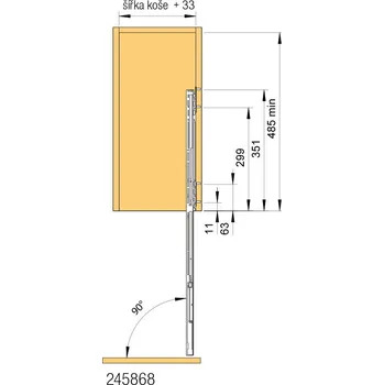 Nábytkové kování KES Comfort boční rám + držák čela 90° - Montáž výsuvu pravý bok