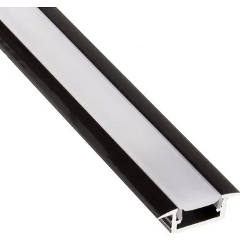 Nábytkové kování LED profil LL-03 zafrézovat 2 m černá + krytka mléčná