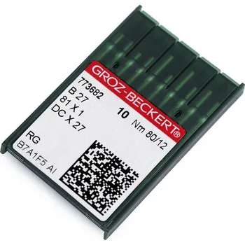 Nástroj na niť a příze Strojové jehly Groz - Beckert B27 70; 80; 90 pro overlocky / na průmyslové šicí stroje, velké, 1 (80/12) nikl