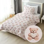 Dětské bavlněné ložní povlečení Sandra SA-721 Medvídci se srdíčky na pudrově růžovém Jednolůžko 140x200 a 70x90 cm