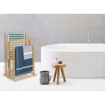 Věšák Stojanový věšák s tyčí Gockowiak bambusový béžový se 3 místy