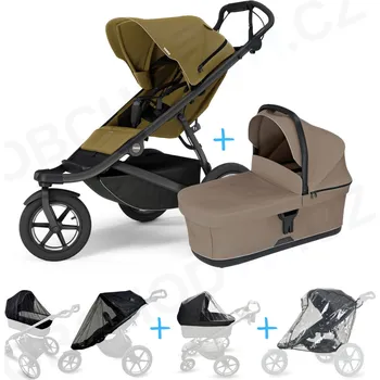 Kočárek Set 5v1 Thule Urban Glide 3 Nutria green + korbička Tinted Taupe + pláštěnky + ochranná síť