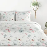 Povlečení 160x200 cm z mikrovlákna barva bílá, světlemodrá s květinovým motivem INES Design 91