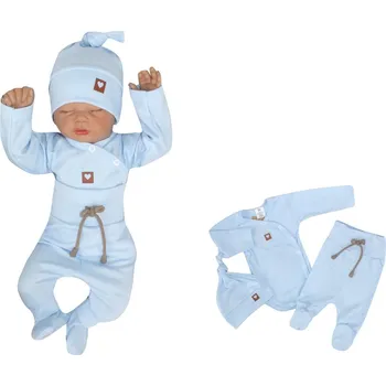 Kojenecký body Z&Z 3-dílná soupravička body, polodupačky s provázkem a čepička - sv. modrá, vel. 56