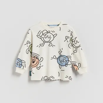 Chlapecká mikina Reserved - Tričko s&nbsp;dlouhými rukávy a&nbsp;potiskem - krémová - 027HS-01X - 027HS-01X-116