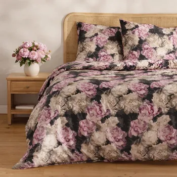 Povlečení Černé saténové povlečení ze 100% bavlna 160x200 s květinovým vzorem Home&you home and you